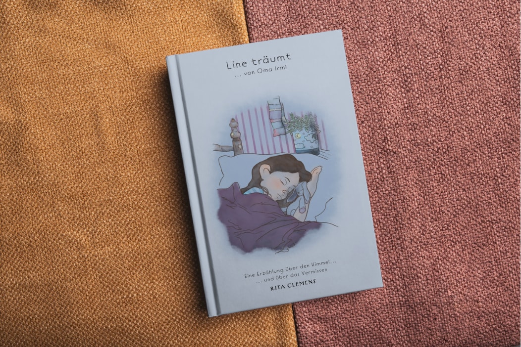 Mock-up of the "Line träumt von Oma Irmi" book